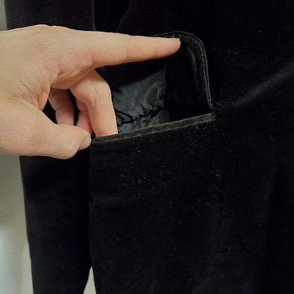 Vintage 80s Retro Black Velvet Punk Goth Rocker Steampunk Power Blazer Medium - Picture 10 of 12